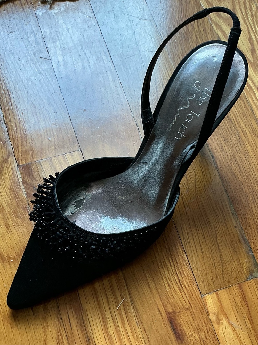 Touch of Nina Black Beaded Pointed Slingback Heel
